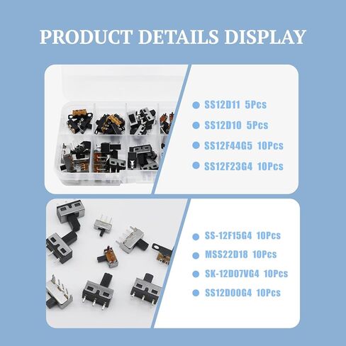 70 قطعة من مجموعة مفاتيح التبديل المكونة من 8 أنواع - مفتاح منزلق SPDT/DPDT لإصلاح المفاتيح الكهربائية وثنائي الفينيل متعدد الكلور، مفتاح صغير ذو 3 دبابيس وموضعين للأدوات الإلكترونية ذاتية الصنع in Kuwait