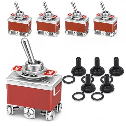 MGI SpeedWare DPDT Toggle Switches 6-Pin with Waterproof Covers 5-Pack, One-Side Momentary (ON)/Off/ON in Saudi Arabia