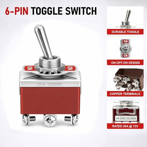 MGI SpeedWare DPDT Toggle Switches 6-Pin with Waterproof Covers 5-Pack, One-Side Momentary (ON)/Off/ON in Saudi Arabia