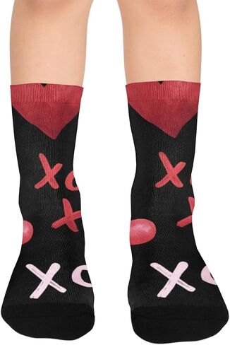 جوارب المشي لمسافات طويلة باللون الأحمر على شكل قلب أسود - جوارب شتوية حرارية سميكة دافئة للأطفال الصغار للأولاد والبنات للمدرسة، والارتداء اليومي والأنشطة الخارجية in Kuwait