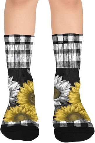 Checkered Sunflower Yellow Art Hiking Socks - Toddler Boys & Girls Warm Thick Thermal Winter Crew Socks for School, Daily Wear & Outdoor Activities in Saudi Arabia
