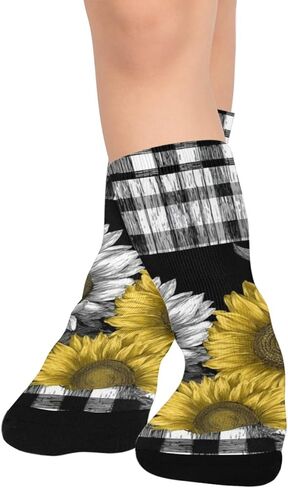 Checkered Sunflower Yellow Art Hiking Socks - Toddler Boys & Girls Warm Thick Thermal Winter Crew Socks for School, Daily Wear & Outdoor Activities in Saudi Arabia