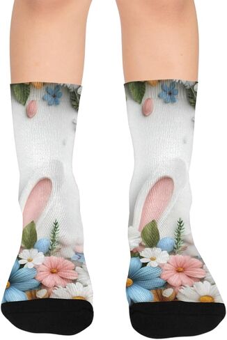 Easter Bunny Ears and Flowers Hiking Socks - Toddler Boys & Girls Warm Thick Thermal Winter Crew Socks for School, Daily Wear & Outdoor Activities in Saudi Arabia