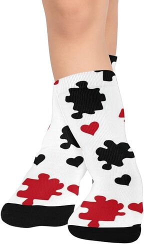Puzzle Heart Pattern Hiking Socks - Toddler Boys & Girls Warm Thick Thermal Winter Crew Socks for School, Daily Wear & Outdoor Activities in Saudi Arabia