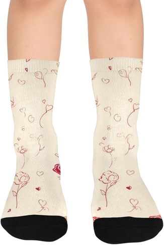 Valentines Roses Simple Beige Hiking Socks - Toddler Boys & Girls Warm Thick Thermal Winter Crew Socks for School, Daily Wear & Outdoor Activities in Saudi Arabia