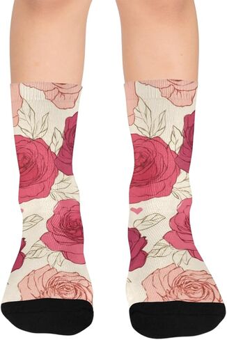 جوارب Red Roses Floral Art للتنزه سيرًا على الأقدام - جوارب شتوية حرارية سميكة دافئة للأولاد والبنات للمدرسة، والارتداء اليومي والأنشطة الخارجية in Kuwait