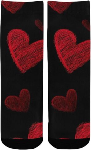 جوارب سوداء للمشي على شكل قلوب حمراء كلاسيكية - جوارب شتوية حرارية سميكة دافئة للأطفال الصغار للأولاد والبنات للمدرسة، والارتداء اليومي والأنشطة الخارجية in Kuwait