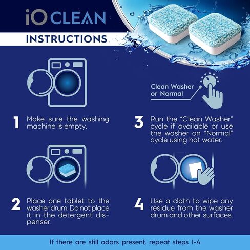 أقراص إزالة الترسبات لتنظيف الغسالات من آي أو كلين، 24 قرصًا (كمية تكفي لمدة عام) - أقراص تنظيف الغسالات ذات التنظيف العميق للتحميل الأمامي والتحميل العلوي - مزيل الترسبات غير المعطر للغسالة للتحكم في الرائحة in Kuwait