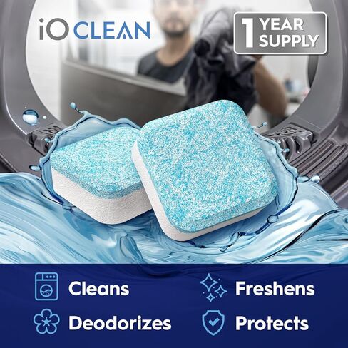 أقراص إزالة الترسبات لتنظيف الغسالات من آي أو كلين، 24 قرصًا (كمية تكفي لمدة عام) - أقراص تنظيف الغسالات ذات التنظيف العميق للتحميل الأمامي والتحميل العلوي - مزيل الترسبات غير المعطر للغسالة للتحكم في الرائحة in Kuwait