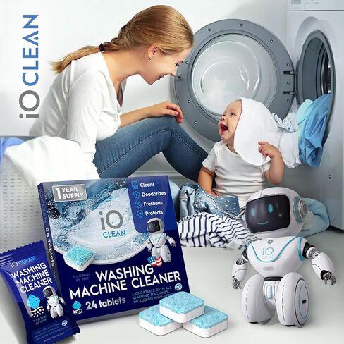 أقراص إزالة الترسبات لتنظيف الغسالات من آي أو كلين، 24 قرصًا (كمية تكفي لمدة عام) - أقراص تنظيف الغسالات ذات التنظيف العميق للتحميل الأمامي والتحميل العلوي - مزيل الترسبات غير المعطر للغسالة للتحكم في الرائحة in Kuwait