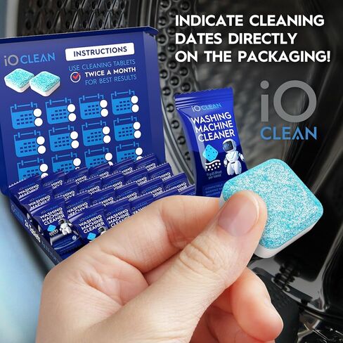 أقراص إزالة الترسبات لتنظيف الغسالات من آي أو كلين، 24 قرصًا (كمية تكفي لمدة عام) - أقراص تنظيف الغسالات ذات التنظيف العميق للتحميل الأمامي والتحميل العلوي - مزيل الترسبات غير المعطر للغسالة للتحكم في الرائحة in Kuwait