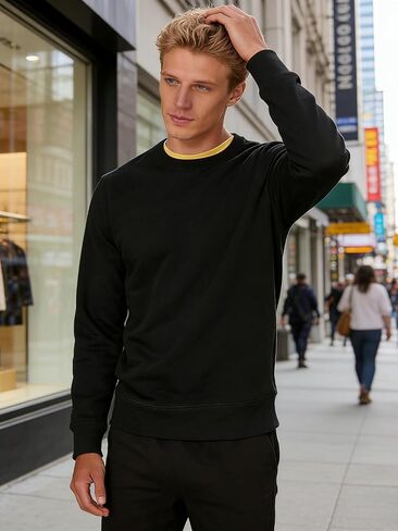 Mens Crewneck Thermal Pullover Casual Long Sleeve Soft Warm Solid Top for Everyday Wear Work Commute Travel in Saudi Arabia