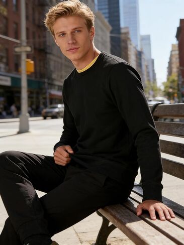Mens Crewneck Thermal Pullover Casual Long Sleeve Soft Warm Solid Top for Everyday Wear Work Commute Travel in Saudi Arabia