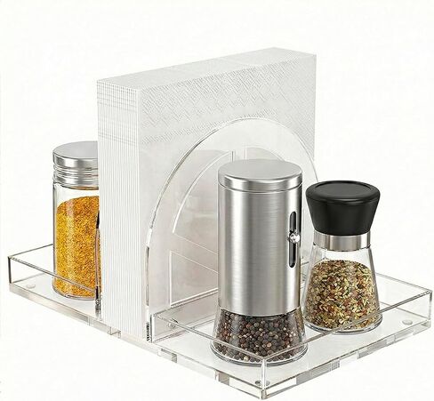 حامل مناديل أكريليك من YAGELI مع مجموعة مغناطيسية، منظم شفاف موفر للمساحة 2 في 1 مع علبة هزازات الملح والفلفل لطاولة المطبخ، ومحطة القهوة، ومكتب المكتب، وتخزين سطح الطاولة الحديث in Kuwait