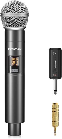 ميكروفون Aokeo اللاسلكي لإدخال الميكروفون، ميكروفون متعدد الأغراض ديناميكي معدني UHF مع جهاز استقبال قابل لإعادة الشحن (يعمل 4 ساعات)، نطاق 160 قدم، لآلة الكاريوكي، مكبر صوت، خلاط، كنيسة in Kuwait