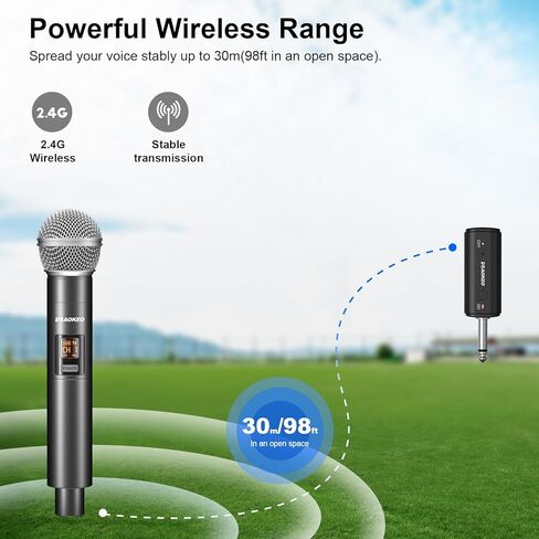 ميكروفون Aokeo اللاسلكي لإدخال الميكروفون، ميكروفون متعدد الأغراض ديناميكي معدني UHF مع جهاز استقبال قابل لإعادة الشحن (يعمل 4 ساعات)، نطاق 160 قدم، لآلة الكاريوكي، مكبر صوت، خلاط، كنيسة in Kuwait