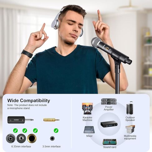 ميكروفون Aokeo اللاسلكي لإدخال الميكروفون، ميكروفون متعدد الأغراض ديناميكي معدني UHF مع جهاز استقبال قابل لإعادة الشحن (يعمل 4 ساعات)، نطاق 160 قدم، لآلة الكاريوكي، مكبر صوت، خلاط، كنيسة in Kuwait