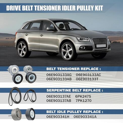 محرك حزام الموتر المهمل بكرة عدة استبدال لأودي A6 A7 Q5 Q7 S4 S5 SQ5 بورش كايين باناميرا VW طوارق يستبدل 06E903133AG 06E903133/AB 06E903137AE 06E903137AB 06E903341H in Kuwait