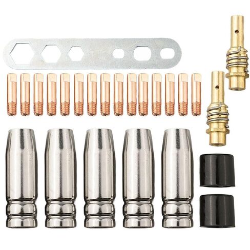 25PCS Welding Accessories Kit for 15AK MB-15 Mig Gas Machine 0.9mm Contact Tips Copper Conical Nozzles Diffusers Insulators with Wrench in Saudi Arabia