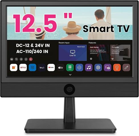 12.5 Inch Small Smart TV Full HD 1080P, Compact Flat Screen Smart TV with Built-in APP,Digital ATSC Tuner,USB/VGA/HDMI Inputs,12V Car Charger Small Smart tv for Kitchen,Bedroom,RVs,Camper in Kuwait