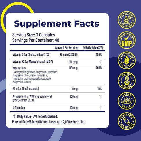 Magnesium Complex for Women & Men 1100mg, 7-in-1 Magnesium Supplement with Ashwagandha & L-Theanine for Calm & Sleep Support, High Absorption, Vegan 120 Capsules in Saudi Arabia