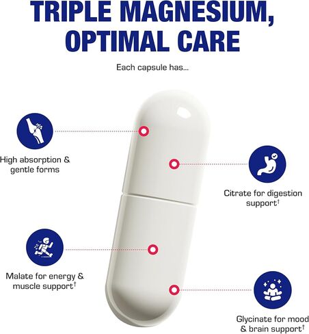 مركب المغنيسيوم الثلاثي 400 ملغ - تركيبة سريرية، مكمل مغنيسيوم مخلبي مع غليسينات مالات وسيترات للحصول على أفضل دعم لعصب العضلات والعظام وصحة الجهاز الهضمي - كمية تكفي لمدة شهر واحد in Kuwait
