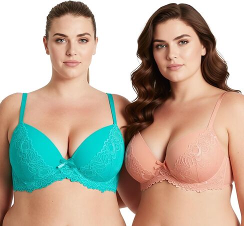 Curve Muse Women’s Plus Size Lightly Padded Underwire Balconette Bra -2PK in Saudi Arabia