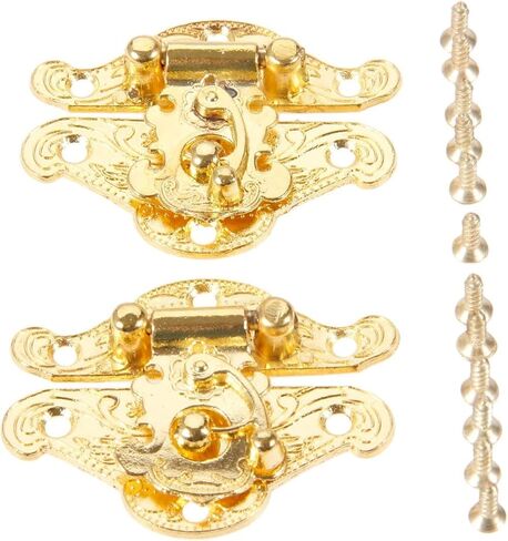 Antique Hinges,Bronze Decorative,Wooden Box Hinge,2Pcs 38 * 49mm Box Latch Hasps Lock Catch Latches Furniture Hardware for Jewelry Box Suitcase Buckle Clip Clasp Gold Butt Hinges in Saudi Arabia