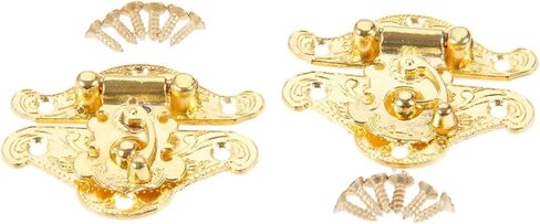 Antique Hinges,Bronze Decorative,Wooden Box Hinge,2Pcs 38 * 49mm Box Latch Hasps Lock Catch Latches Furniture Hardware for Jewelry Box Suitcase Buckle Clip Clasp Gold Butt Hinges in Saudi Arabia