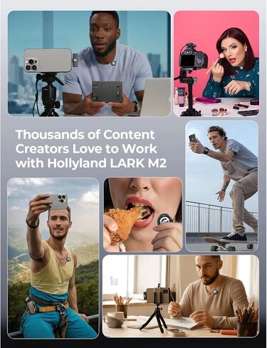 Hollyland Lark M2 Wireless Microphone for iPhone/Camera/Android/PC,48kHz/24-bit High Fidelity Audio,1000ft Range,Noise Cancelling,40H Use for YouTube,Vlog,Streaming,Video Recording(Camera Version) in Kuwait