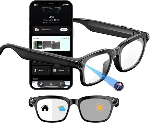 800W Ai Smart Glasses with Camera 1080P HD Video Recording, AI Translator for 160 Languages, GPT Object Recognition, Bluetooth Audio, Photochromic Lenses, 290mAh Long Battery for Travel Sports Outdoor in Saudi Arabia
