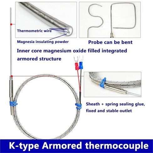 Flexible Bending Probe1100 Degree PT100/K Type Ungrounded 1mm 2mm 3mm 5mm Controller Sheathed Thermocouple Temperature Sensor(K 6mm,100mm) in Saudi Arabia