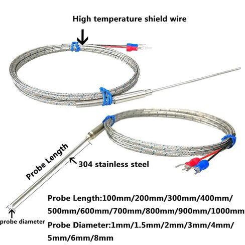 Flexible Bending Probe1100 Degree PT100/K Type Ungrounded 1mm 2mm 3mm 5mm Controller Sheathed Thermocouple Temperature Sensor(K 6mm,100mm) in Saudi Arabia