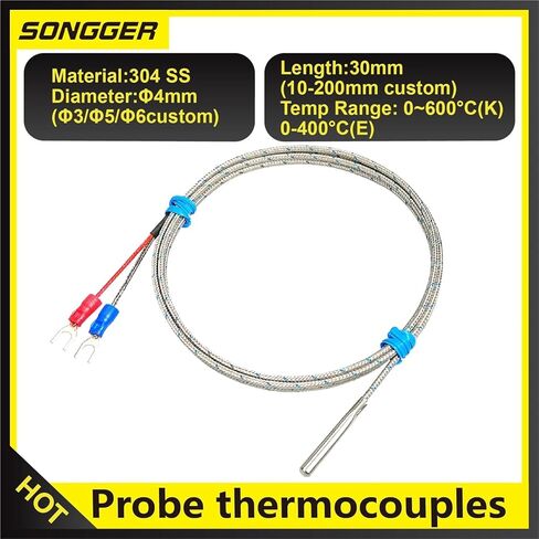 K Type E Type Probe Thermocouples Temperature Sensor 0-400°C 0-600°C Stainless Steel Industrial High Temp Detector(K-15M) in Saudi Arabia