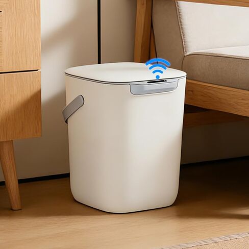 4 Gal Trash Can with Lid,Motion Sensor Trash Bin, Automatic Touchless Garbage Can,Odor Control, 15 Liter White Wastebasket Bin for livingroom,Bedrooms,Bathrooms,Office,Kitchens. in Kuwait