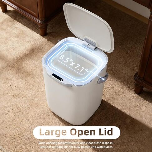 4 Gal Trash Can with Lid,Motion Sensor Trash Bin, Automatic Touchless Garbage Can,Odor Control, 15 Liter White Wastebasket Bin for livingroom,Bedrooms,Bathrooms,Office,Kitchens. in Kuwait