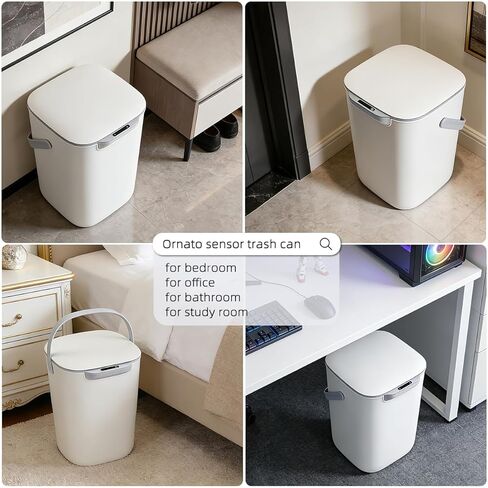 4 Gal Trash Can with Lid,Motion Sensor Trash Bin, Automatic Touchless Garbage Can,Odor Control, 15 Liter White Wastebasket Bin for livingroom,Bedrooms,Bathrooms,Office,Kitchens. in Kuwait