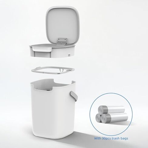 4 Gal Trash Can with Lid,Motion Sensor Trash Bin, Automatic Touchless Garbage Can,Odor Control, 15 Liter White Wastebasket Bin for livingroom,Bedrooms,Bathrooms,Office,Kitchens. in Kuwait