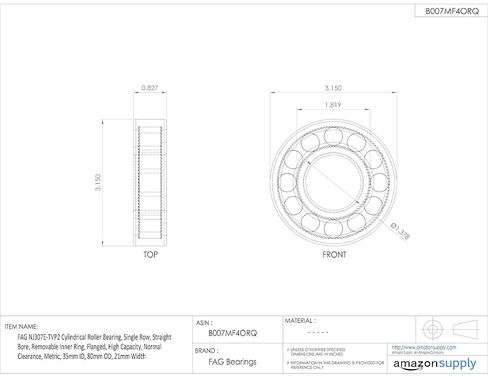FAG Bearings NJ307E-TVP2 Single Row Cylindrical Roller Bearing, Straight Bore, Removable Inner Ring, Flanged, High Capacity, Normal Clearance, Metric, 35mm ID, 80mm OD, 21mm Width in Saudi Arabia