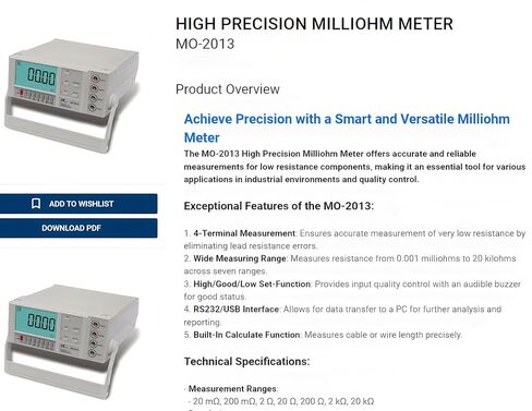 i-POOK HIGH PRECISION MILLIOHM METER MO-2013 نطاقات القياس 20 mΩ، 200 mΩ، 2 Ω، 20 Ω، 200 Ω، 2 kΩ، 20 kΩ أفضل دقة 0.001 mΩ RS232/واجهة USB مصنوعة في تايوان in Kuwait