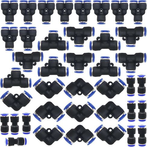 تركيبات دفع هوائية من CESFONJER، أنبوب تركيبات دفع مناسب (40 حزمة 6 مم: مجموعة من النوع Y+T+I+L)، قطر بلاستيك 1/4 بوصة، ادفع لتوصيل أنبوب التركيب، قفل دفع تركيب الأنبوب in Kuwait