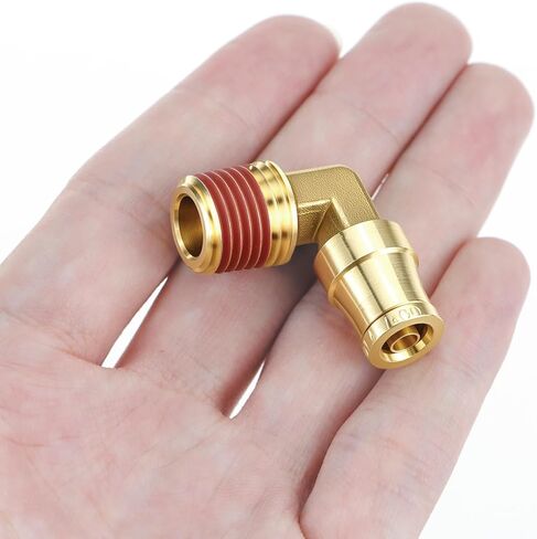 QWORK 1/4" Brass Push to Connect Air Line Fittings, 1/4" OD Tube x 1/4" NPT Thread, 5 Pcs 90 Degree Joint Elbow with Red Thread Sealant, Air Brake uick Connect Fittings in Saudi Arabia
