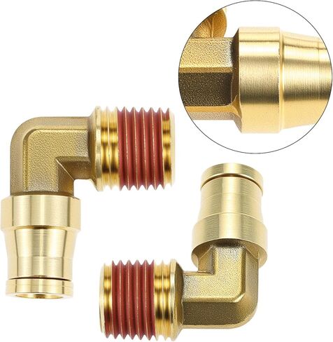 QWORK 1/4" Brass Push to Connect Air Line Fittings, 1/4" OD Tube x 1/4" NPT Thread, 5 Pcs 90 Degree Joint Elbow with Red Thread Sealant, Air Brake uick Connect Fittings in Saudi Arabia