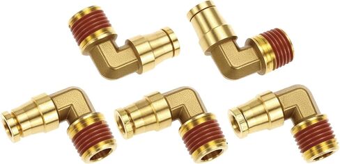 QWORK 1/4" Brass Push to Connect Air Line Fittings, 1/4" OD Tube x 1/4" NPT Thread, 5 Pcs 90 Degree Joint Elbow with Red Thread Sealant, Air Brake uick Connect Fittings in Saudi Arabia