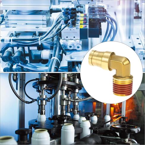 QWORK 1/4" Brass Push to Connect Air Line Fittings, 1/4" OD Tube x 1/4" NPT Thread, 5 Pcs 90 Degree Joint Elbow with Red Thread Sealant, Air Brake uick Connect Fittings in Saudi Arabia