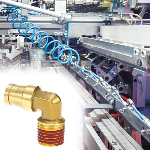 QWORK 1/4" Brass Push to Connect Air Line Fittings, 1/4" OD Tube x 1/4" NPT Thread, 5 Pcs 90 Degree Joint Elbow with Red Thread Sealant, Air Brake uick Connect Fittings in Saudi Arabia