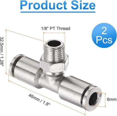 HARFINGTON 2pcs Male Branch Tee 6mm Tube ID x 1/8" PT Thread Push to Connect Fittings Pneumatic Tube Pipe Fitting for Air Water System in Saudi Arabia