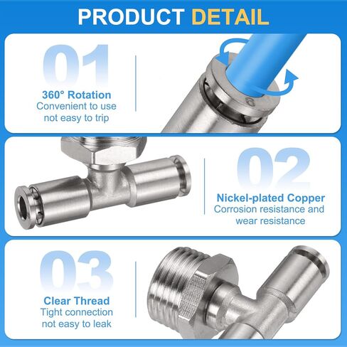 HARFINGTON 2pcs Male Branch Tee 6mm Tube ID x 1/8" PT Thread Push to Connect Fittings Pneumatic Tube Pipe Fitting for Air Water System in Saudi Arabia