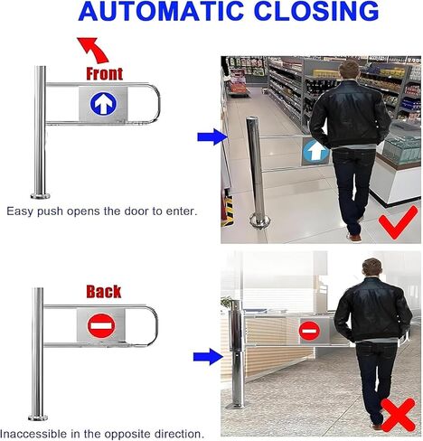 بوابة تأرجح أوتوماتيكية واسعة من الفولاذ المقاوم للصدأ، باب يدوي، بوابة تأرجح معدنية ذاتية الإغلاق لمحلات السوبر ماركت والمستودعات - باب أمان للمشاة مقاس 140 × 97 سم مع خاصية الإغلاق التلقائي in Kuwait