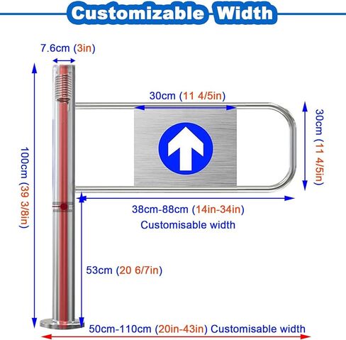 بوابة تأرجح أوتوماتيكية واسعة من الفولاذ المقاوم للصدأ، باب يدوي، بوابة تأرجح أمان أوتوماتيكية قابلة للتعديل لمحلات السوبر ماركت، 19-37 بوصة، تصميم مفتوح بالضغط في اتجاه واحد، حاجز محمّل بنابض in Kuwait